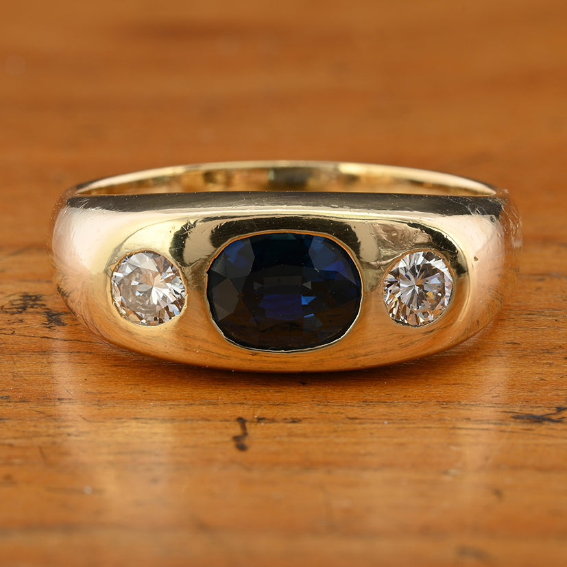 Vintage 1.20ct Sapphire and Diamond Trilogy Band Ring in 18ct Yellow Gold Unisex Ring