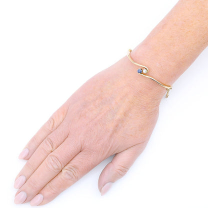 Edwardian Antique Sapphire Diamond 15ct Gold Bangle Bracelet