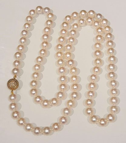 Vintage Akoya Pearl Necklace with Diamond Ball Clasp, London 1978