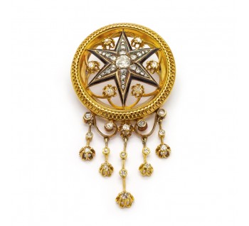Antique Austrian Diamond Enamel and Gold Star Brooch Pendant, c.1880