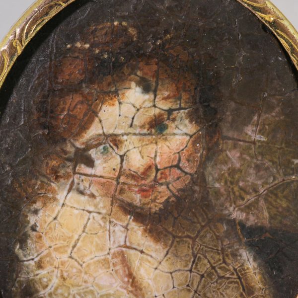 Antique Italian Gold Pendant with Oil Portrait, Late 17th to early 18th Century