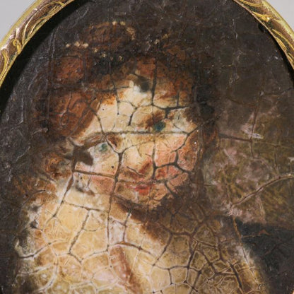 Antique Italian Gold Pendant with Oil Portrait, Late 17th to early 18th Century