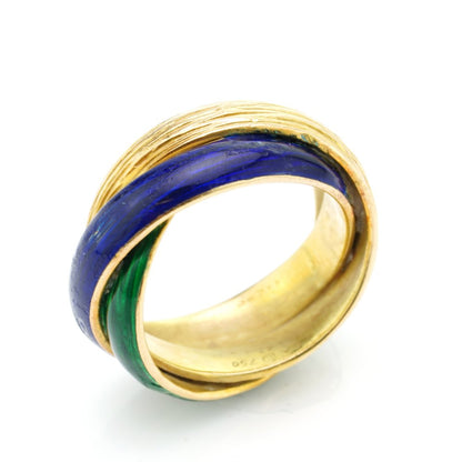Vintage Van Cleef and Arpels 18ct Gold Blue and Green Enamel Twisted Ring