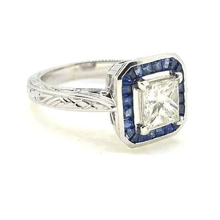1.19ct Princess Cut Diamond and Sapphire Target Ring
