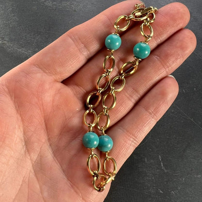 Turquoise Bead and 18ct Yellow Gold Link Chain Bracelet