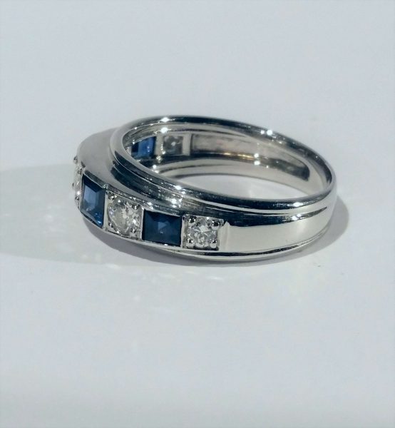 Princess Cut Sapphire and Old Cut Diamond Half Eternity Ring