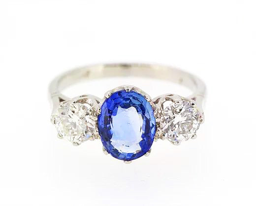 Sapphire and Diamond Trilogy Ring, 3.75 carat total, 18ct White Gold