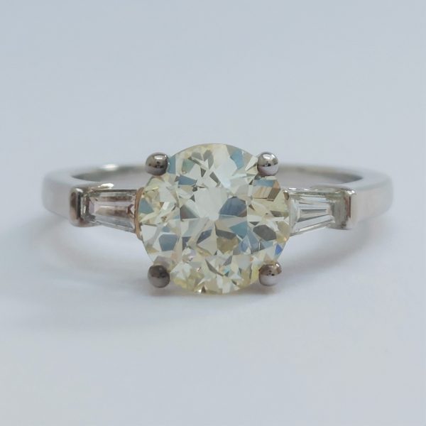 2.01ct Old Brilliant Cut Diamond Ring with Tapered Baguette Diamonds