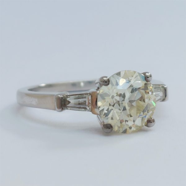 2.01ct Old Brilliant Cut Diamond Ring with Tapered Baguette Diamonds