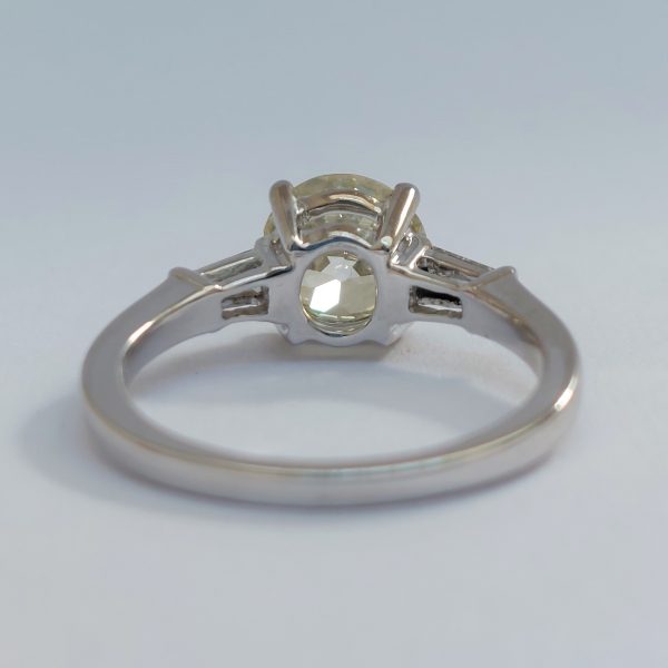 2.01ct Old Brilliant Cut Diamond Ring with Tapered Baguette Diamonds