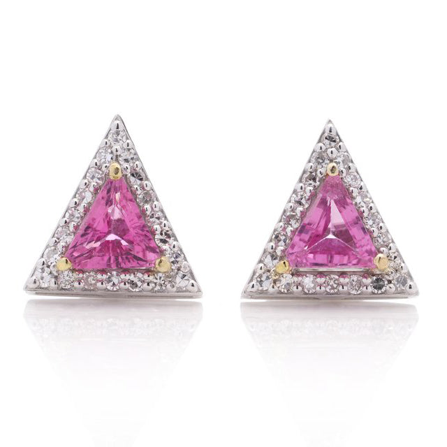 2.04ct Pink Sapphire and Diamond Triangle Cluster Stud Earrings
