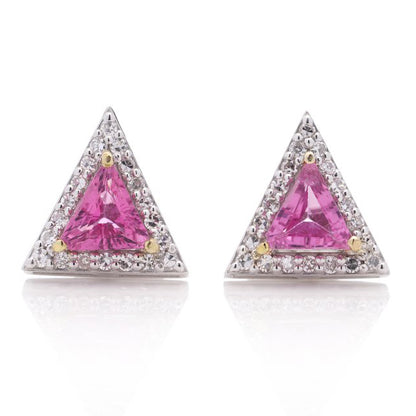 2.04ct Pink Sapphire and Diamond Triangle Cluster Stud Earrings