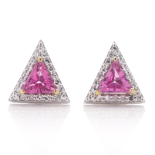 2.04ct Pink Sapphire and Diamond Triangle Cluster Stud Earrings