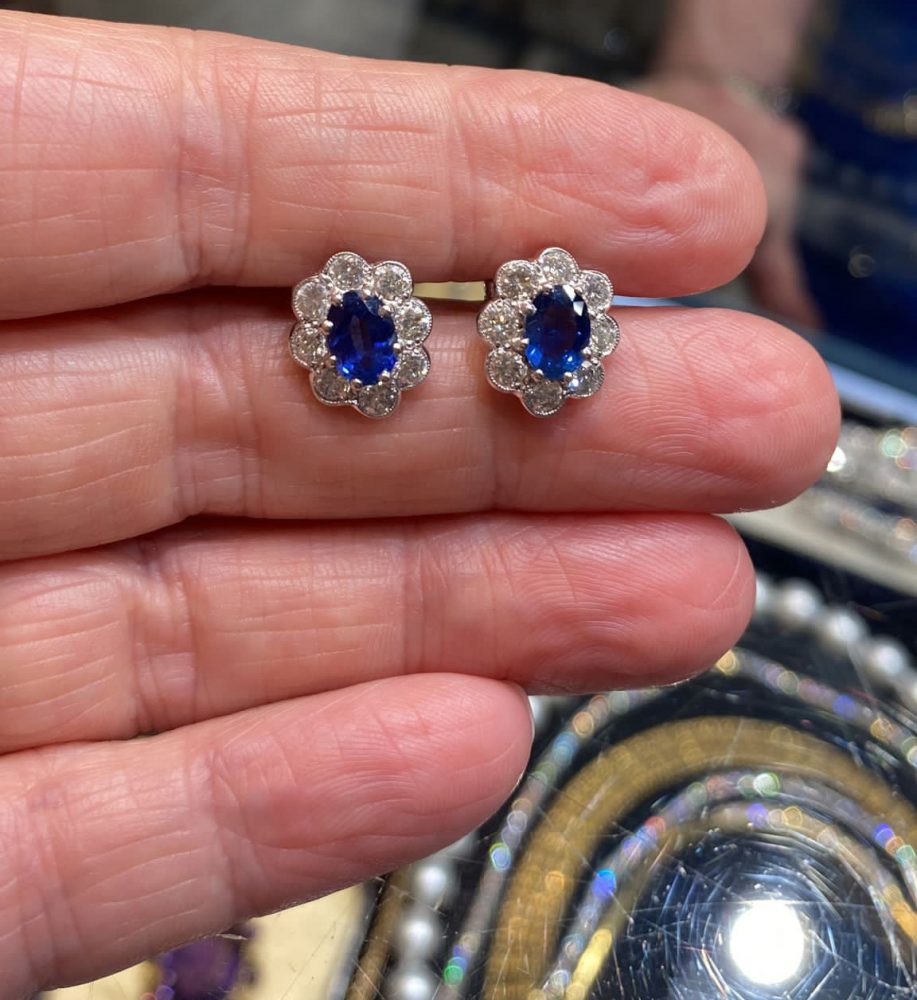 2.05ct Sapphire and Diamond Cluster Stud Earrings