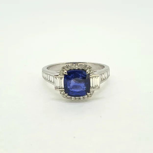 2.08ct Sapphire and Diamond Cushion Cluster Ring
