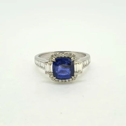 2.08ct Sapphire and Diamond Cushion Cluster Ring