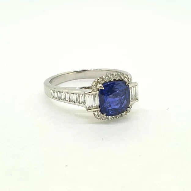 2.08ct Sapphire and Diamond Cushion Cluster Ring