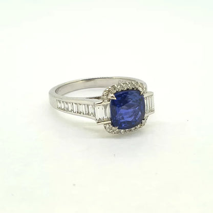 2.08ct Sapphire and Diamond Cushion Cluster Ring