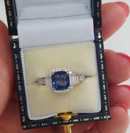 2.08ct Sapphire and Diamond Cushion Cluster Ring