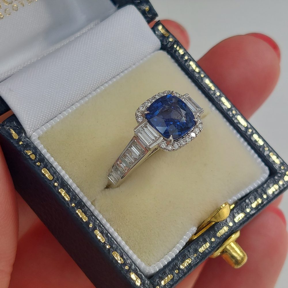 2.08ct Sapphire and Diamond Cushion Cluster Ring
