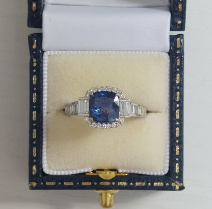 2.08ct Sapphire and Diamond Cushion Cluster Ring