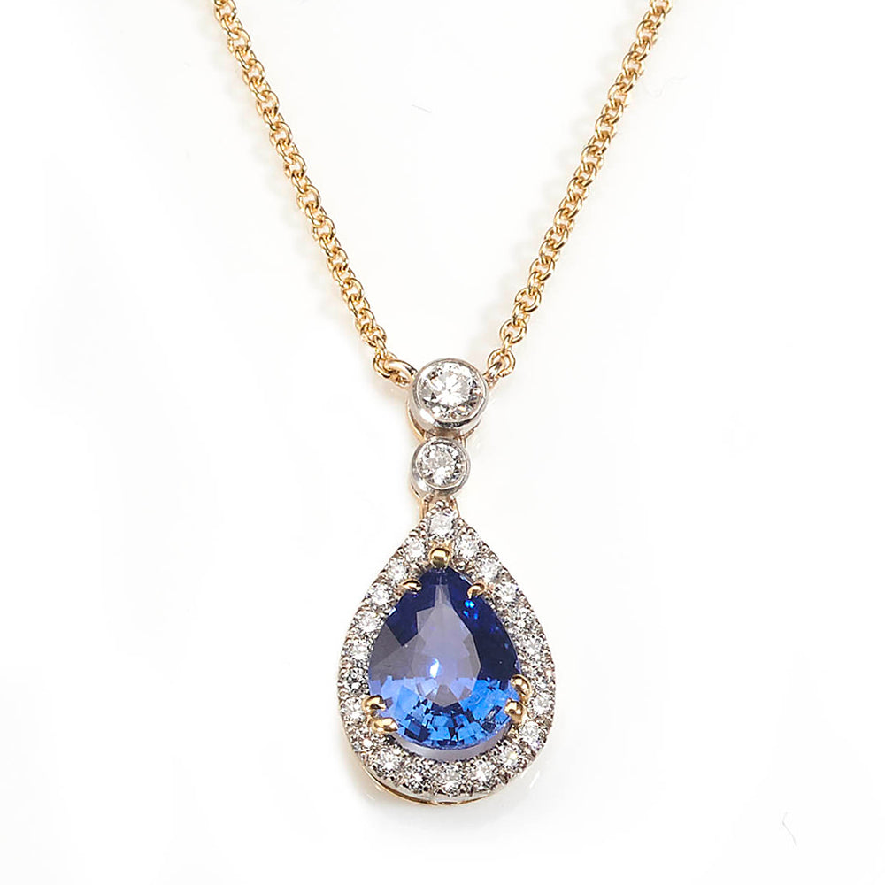 2.09ct Sapphire and Diamond Cluster Pendant Necklace
