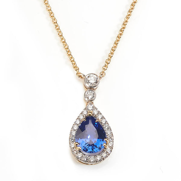 2.09ct Sapphire and Diamond Cluster Pendant Necklace