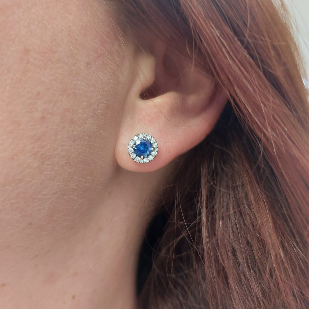 2.10ct Sapphire and Diamond Cluster Stud Earrings