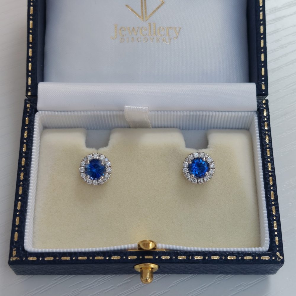 2.10ct Sapphire and Diamond Cluster Stud Earrings