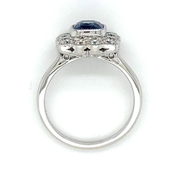 2.20ct Cushion Cut Sapphire And Diamond Cluster Ring