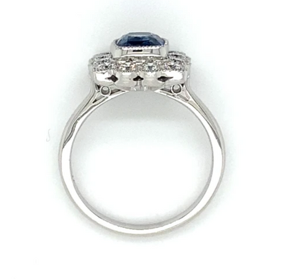 2.20ct Cushion Cut Sapphire And Diamond Cluster Ring
