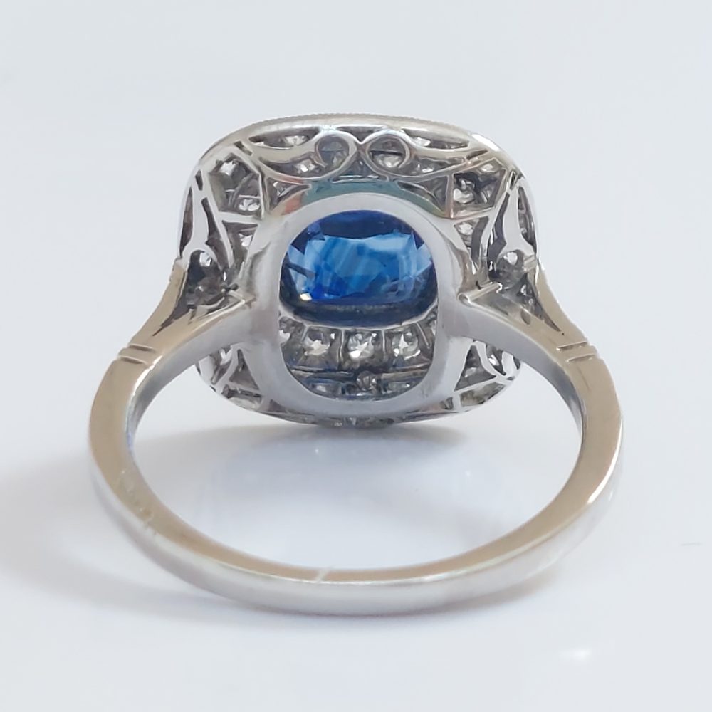 2.26ct Cushion Sapphire and Double Diamond Target Ring