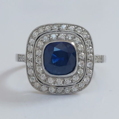 2.26ct Cushion Sapphire and Double Diamond Target Ring