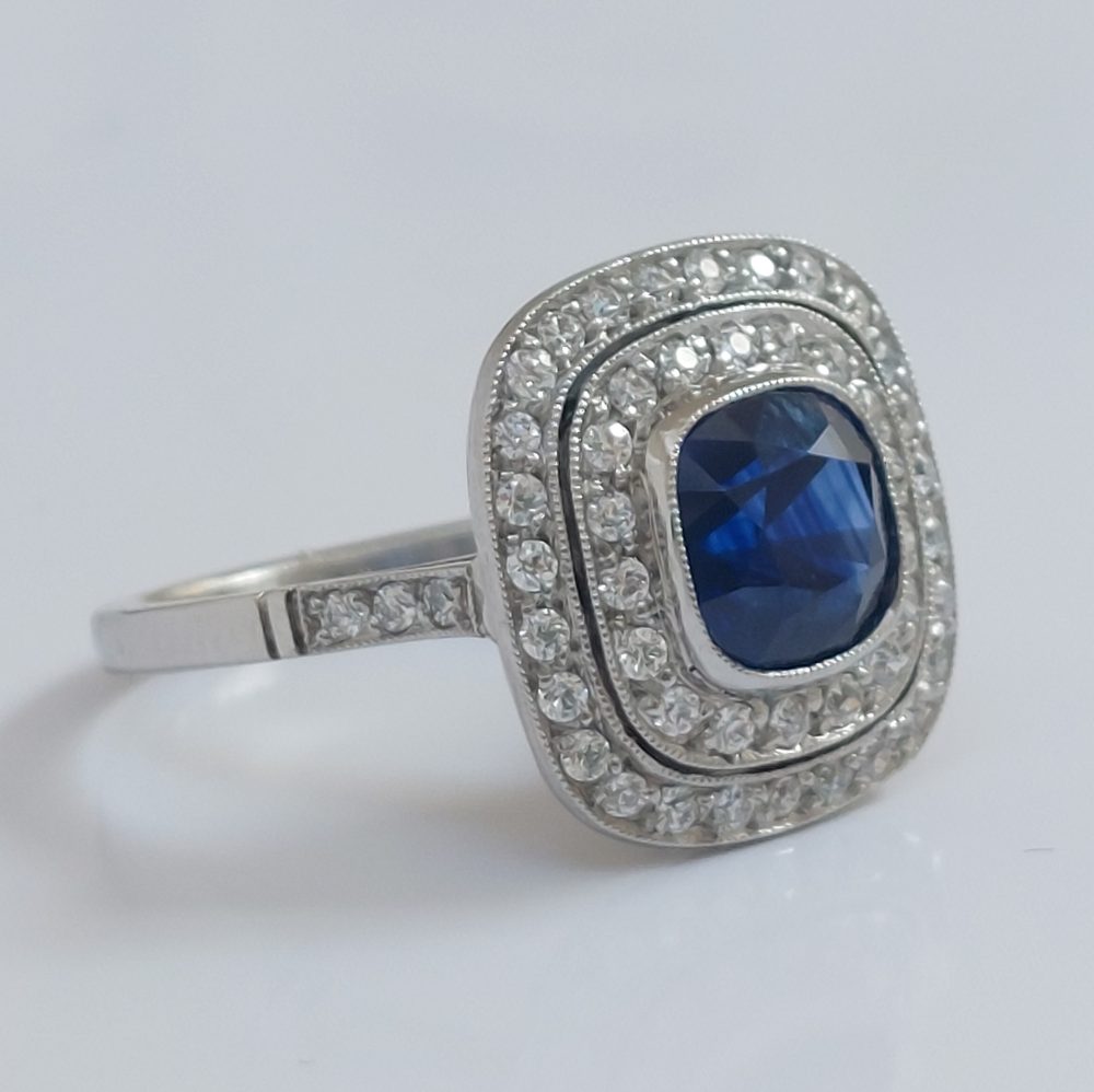 2.26ct Cushion Sapphire and Double Diamond Target Ring