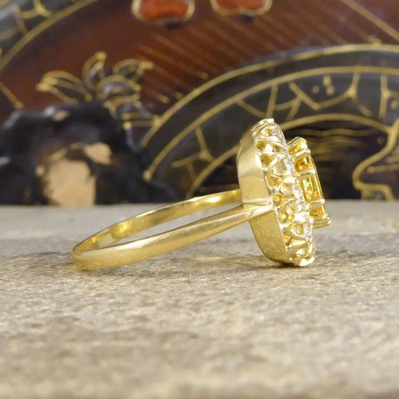 2.30ct Asscher Cut Yellow Sapphire and 1.40ct Diamond Cluster Ring