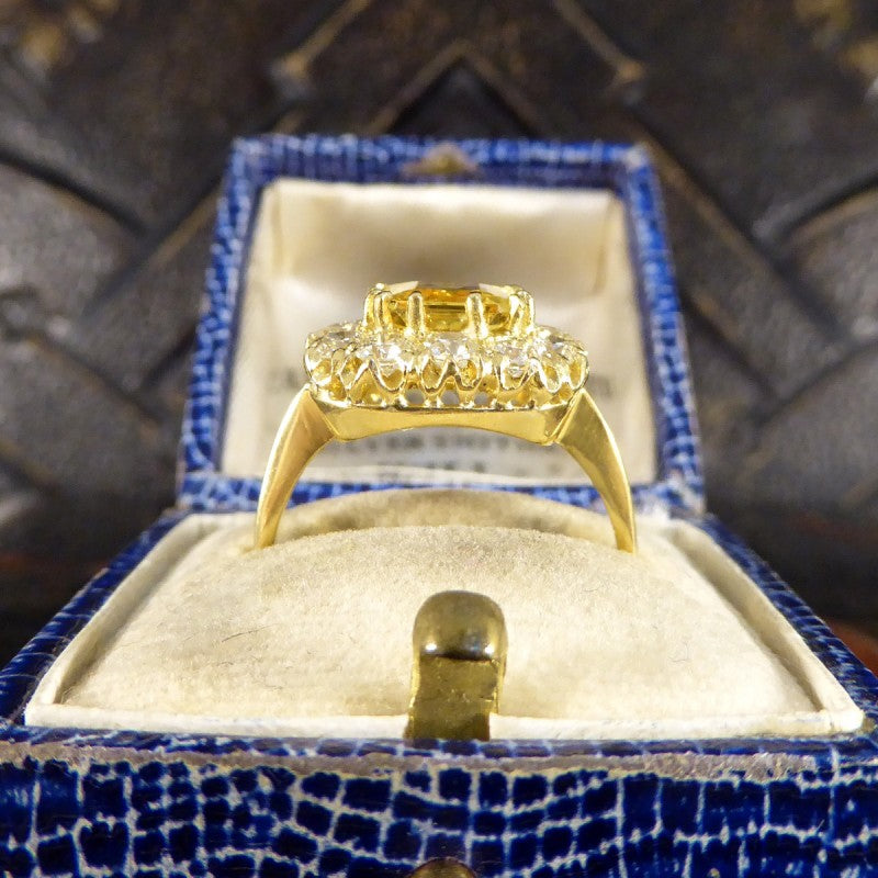 2.30ct Asscher Cut Yellow Sapphire and 1.40ct Diamond Cluster Ring