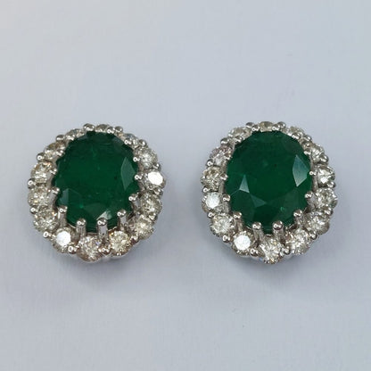 2.30ct Emerald and Diamond Cluster Earring