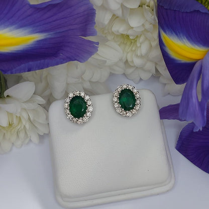 2.30ct Emerald and Diamond Cluster Earring