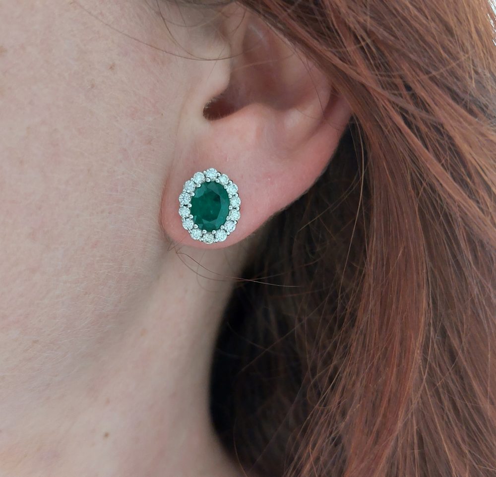 2.30ct Emerald and Diamond Cluster Earring
