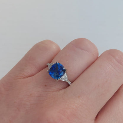 2.33ct Cushion Sapphire and Diamond Three Stone Ring