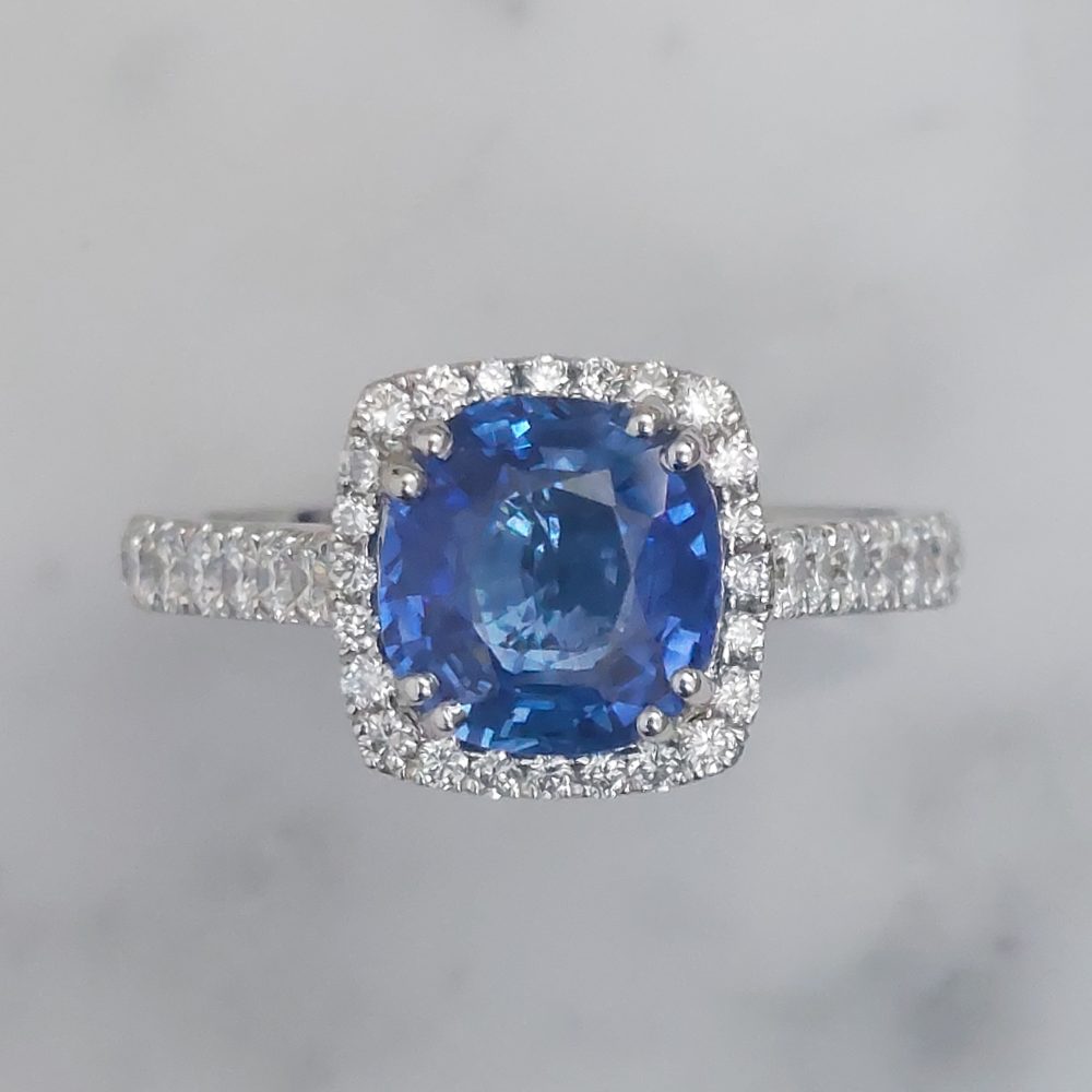 2.35ct Cushion Sapphire and Diamond Cluster Ring