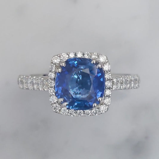 2.35ct Cushion Sapphire and Diamond Cluster Ring