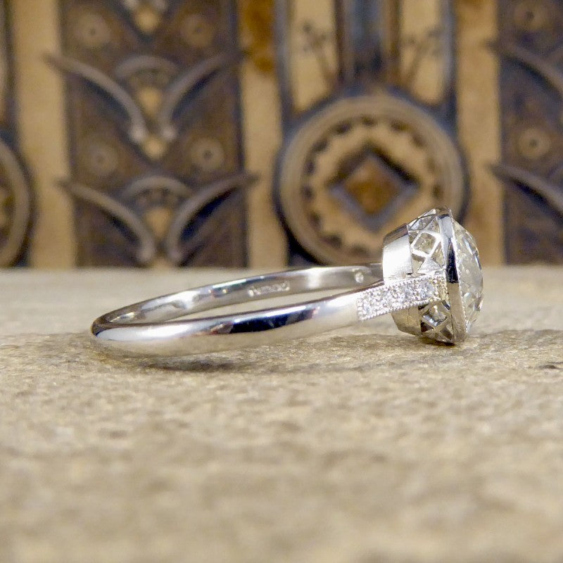 2.35ct Old Cushion Cut Diamond Solitaire Ring with Diamond Shoulders