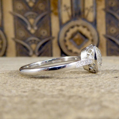 2.35ct Old Cushion Cut Diamond Solitaire Ring with Diamond Shoulders