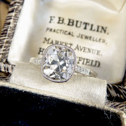 2.35ct Old Cushion Cut Diamond Solitaire Ring with Diamond Shoulders