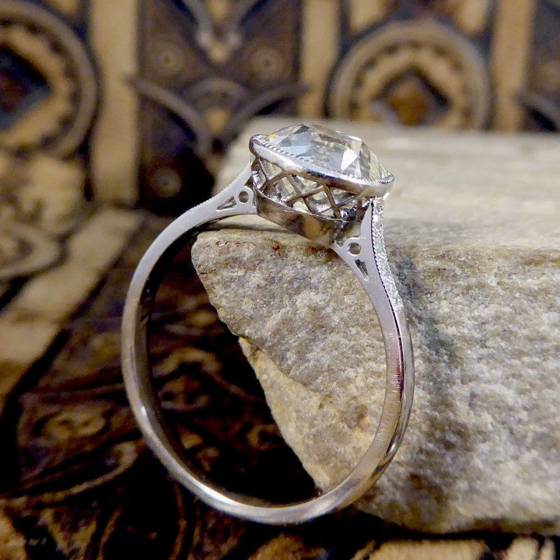 2.35ct Old Cushion Cut Diamond Solitaire Ring with Diamond Shoulders