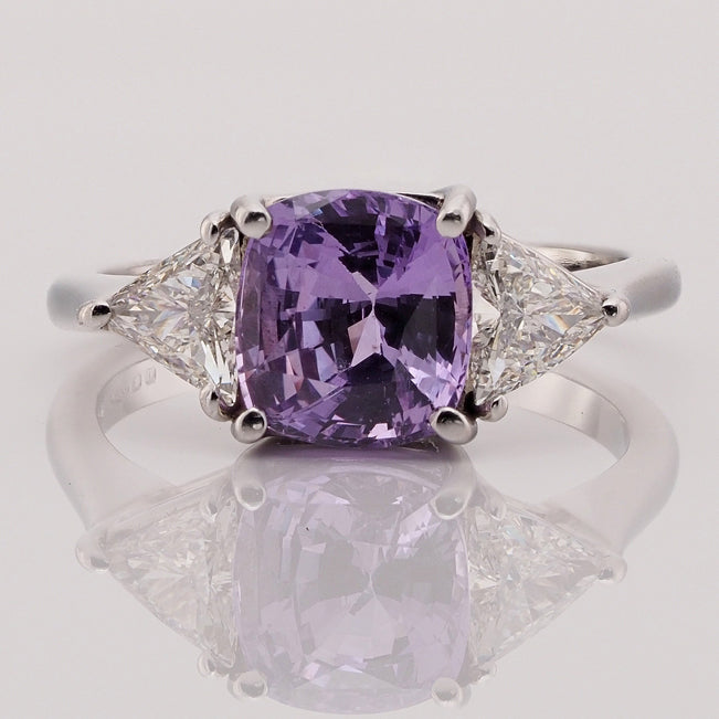 2.3ct Violet Purple Ceylon Sapphire and Diamond Trilogy Ring