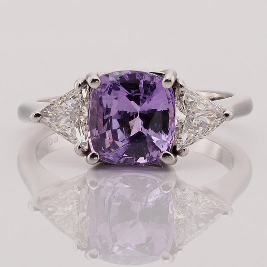 2.3ct Violet Purple Ceylon Sapphire and Diamond Trilogy Ring