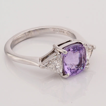 2.3ct Violet Purple Sapphire and Diamond Trilogy Ring
