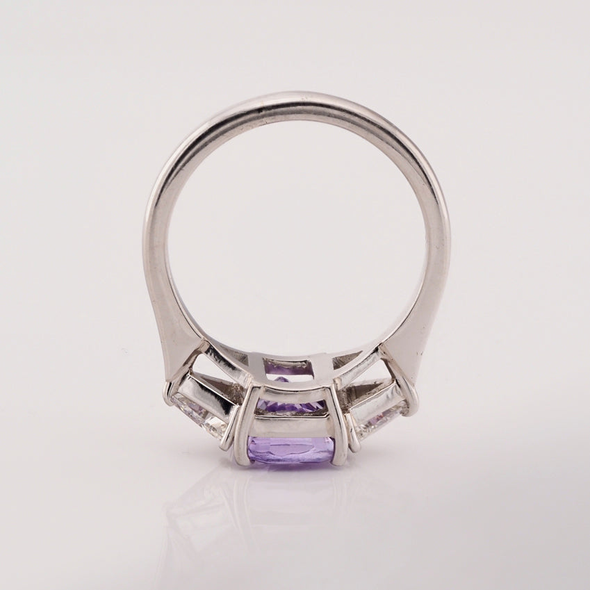 2.3ct Violet Purple Sapphire and Diamond Trilogy Ring